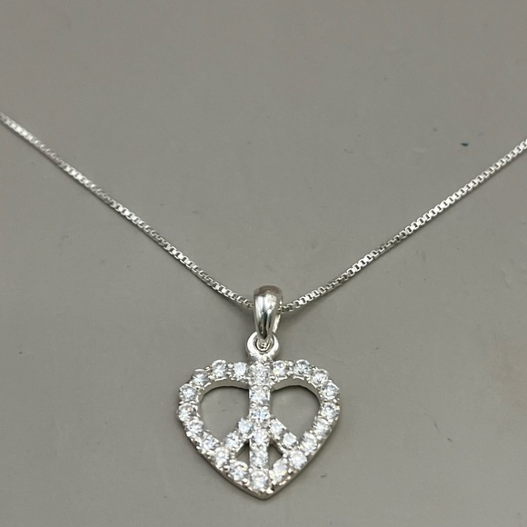 Mona Ann Jewelry - Silver Crystal Heart Peace Necklace